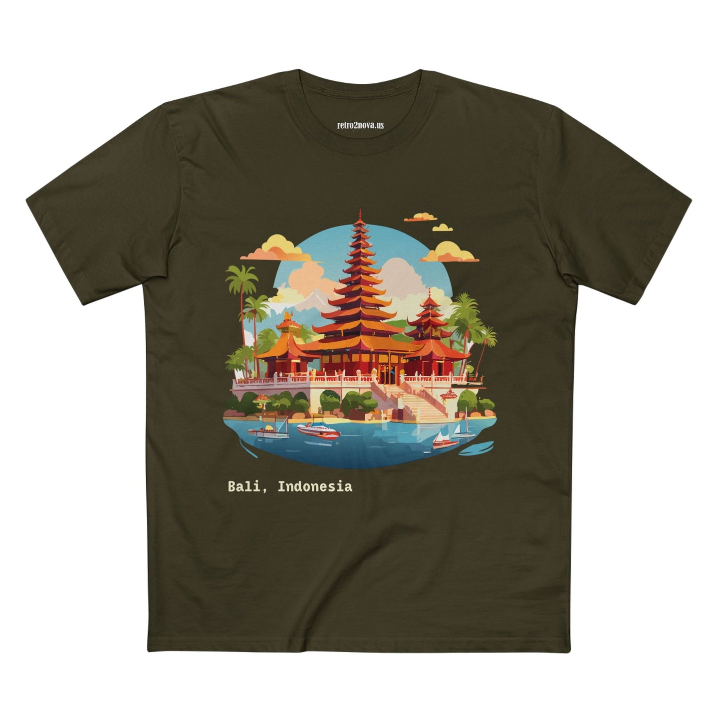 Unisex Premium Cotton Staple Tee Shirt With Original Bali Travel Art Design TT24 From Retro2Nova