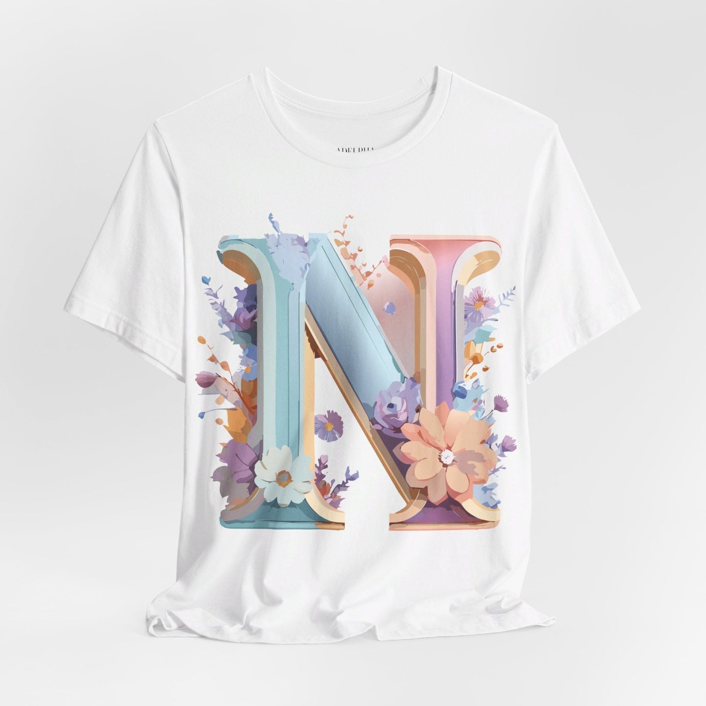Letter N Shirt Unisex Graphic Tee Adelpha Vintage Inspired Artwork Short Sleeve Premium Cotton