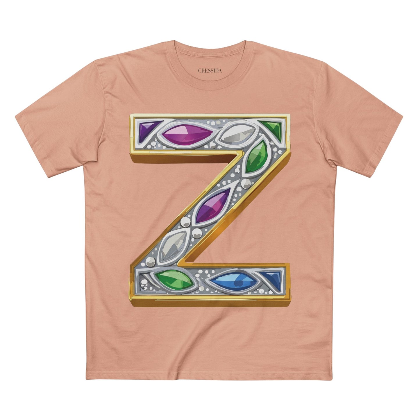Letter Z Graphic Design Tee Unisex 100 Cotton With Antique Gold Letters Artwork T-Shirt