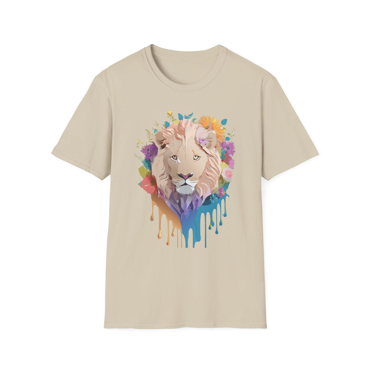 Floral Lion Portrait T-Shirt | Watercolor Drip Mane Tee