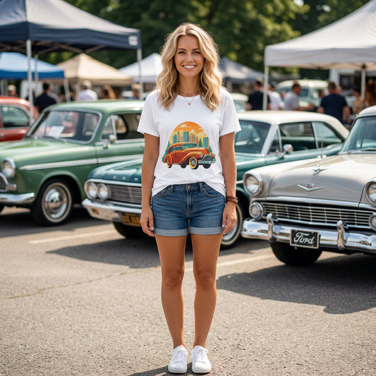 Retro Car Vintage Graphic Tee Staple Unisex 100 Cotton Tee Shirt - RC-19