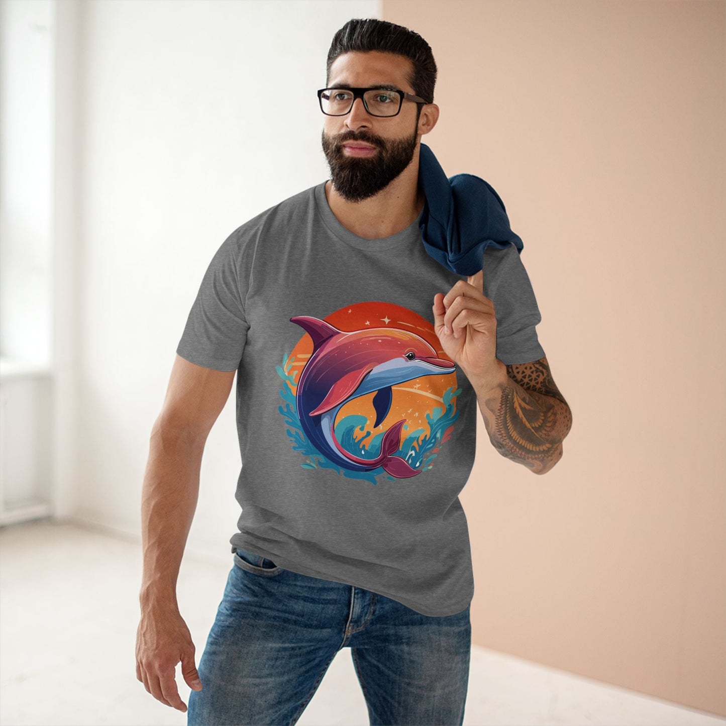 Dolphin Art Shirt for Men and Women Unisex Premium Cotton Tee Featuring Marine Life Illustration by Retro2Nova Collection