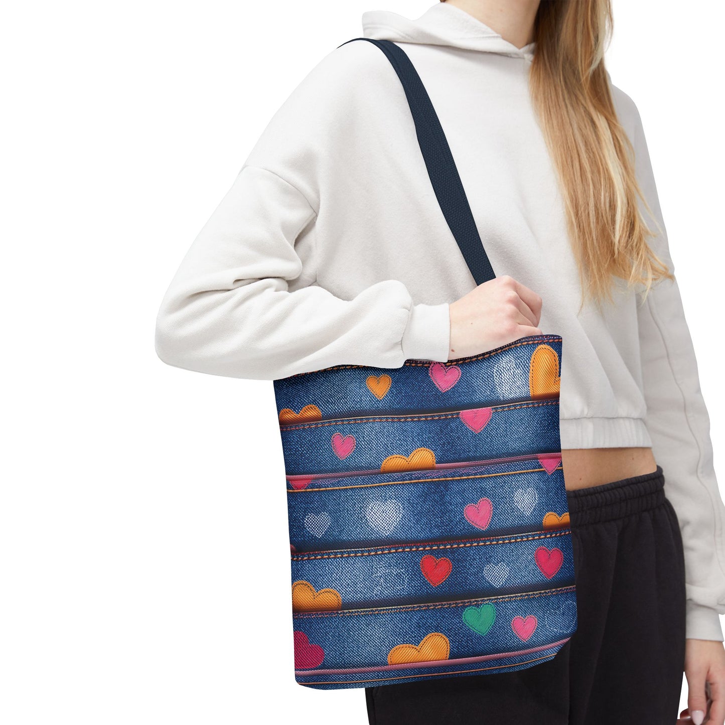 Love Day Graphic Design Denim Fabric Imitation Print Unisex Canvas Bag POLY 3 Sizes Tote Bag 201-28