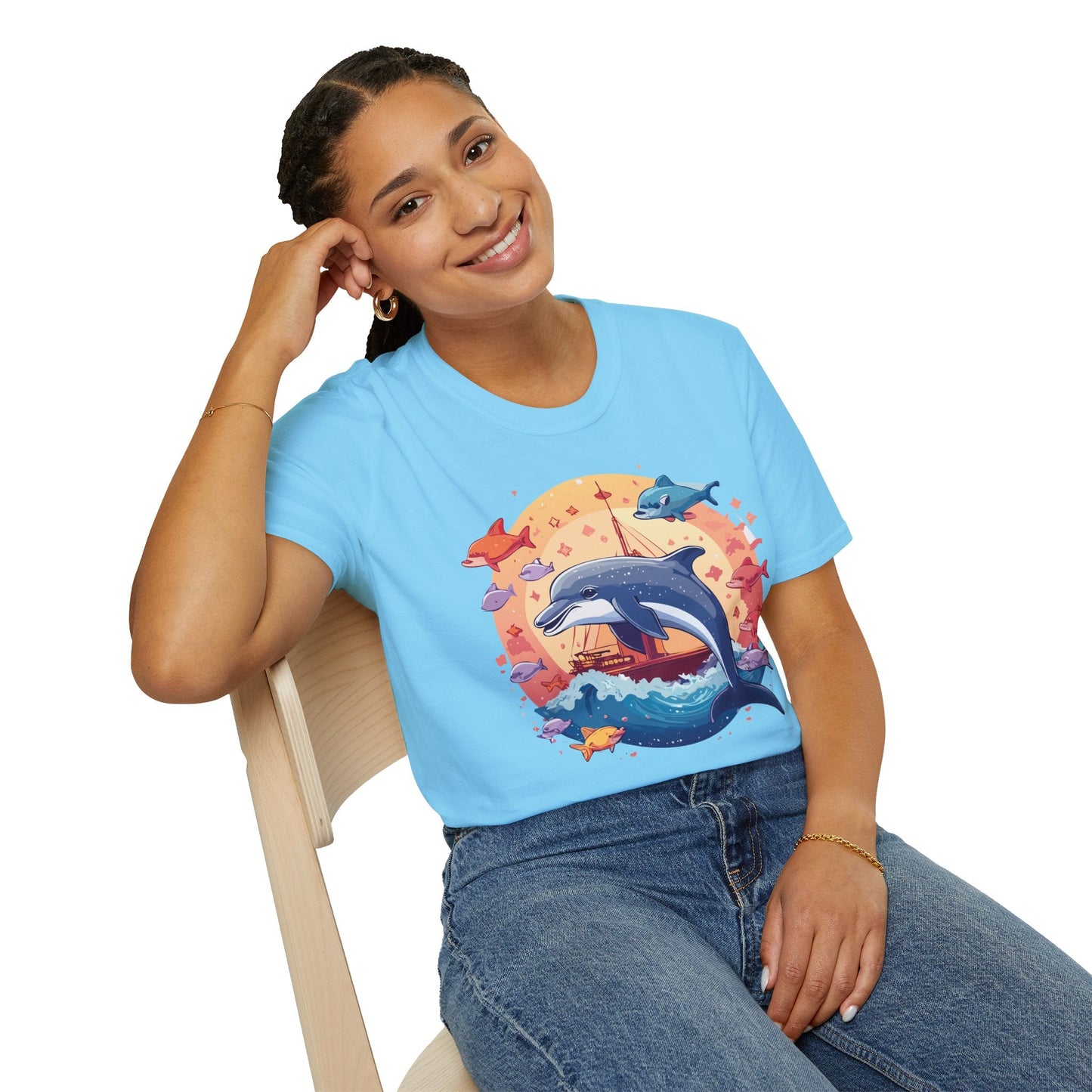 Dolphin Shirt Unisex Softstyle Cotton Tee 100 Percent Ring Spun Lightweight Breathable