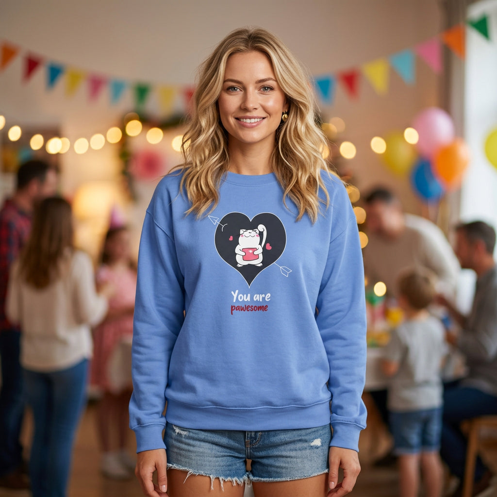 Cat Graphic Valentine's Day Sweatshirt Unisex 50/50 Cotton-Poly Animal Sweatshirt w10