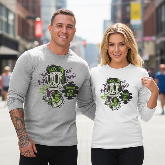 Creepy4 Skull Graphic Unisex Cotton Long Sleeve Bella+Canvas Tee with Art Design 182
