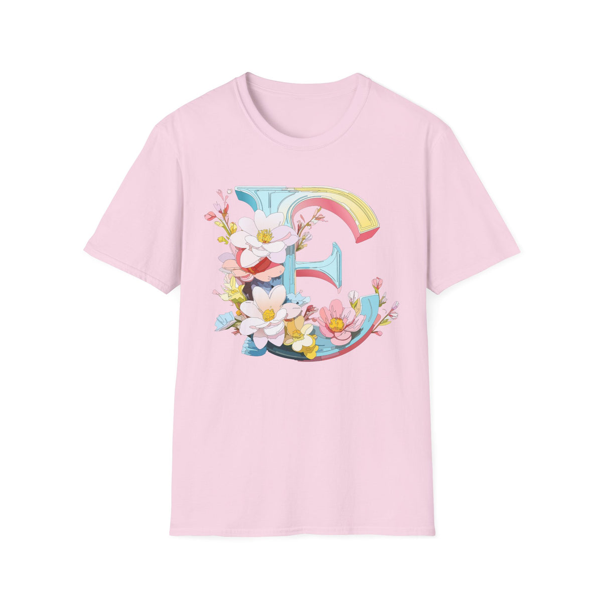 Floral Letter E T-Shirt | Monogram Initial Tee