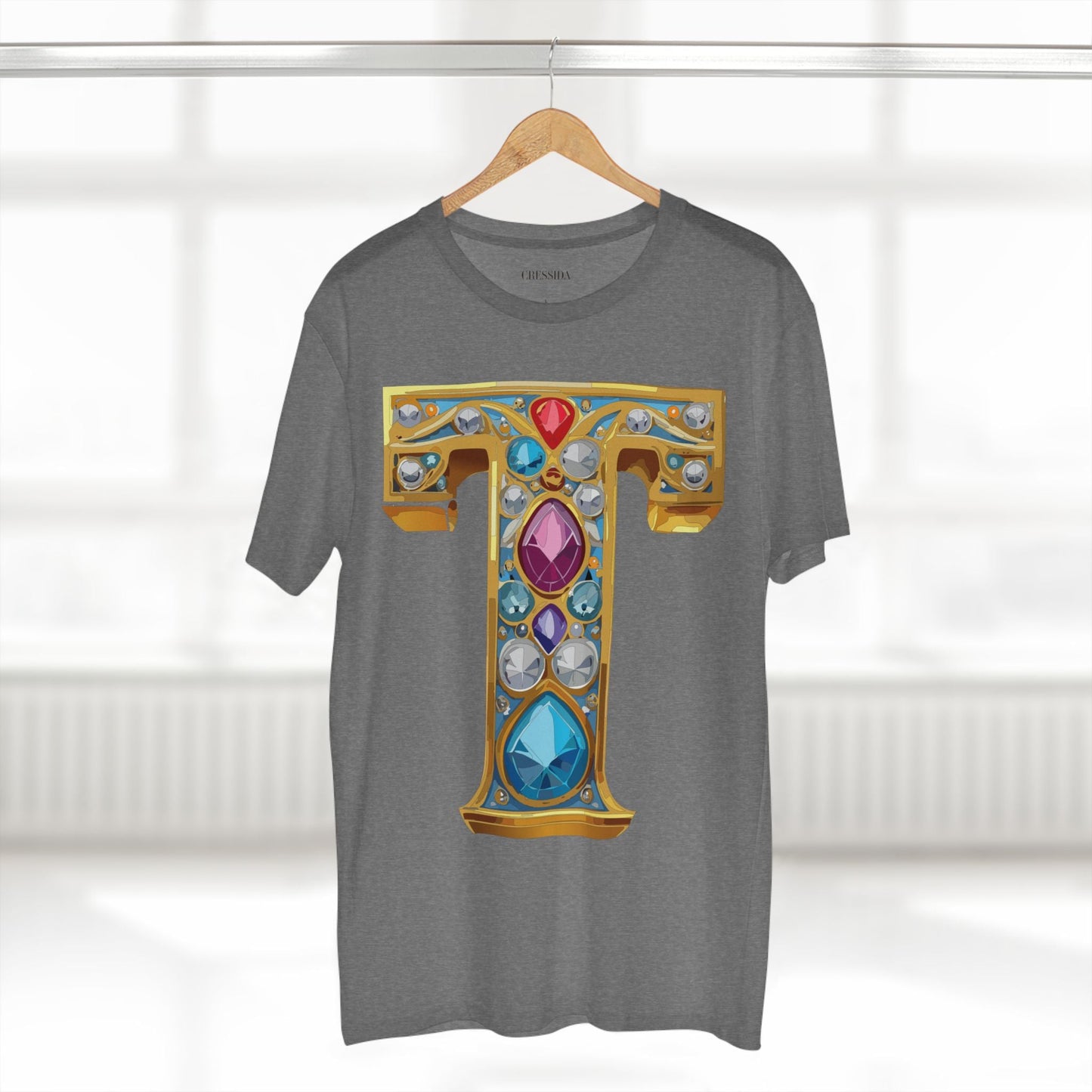 Letter T Graphic Design Tee Unisex 100 Cotton With Antique Gold Letters Artwork T-Shirt