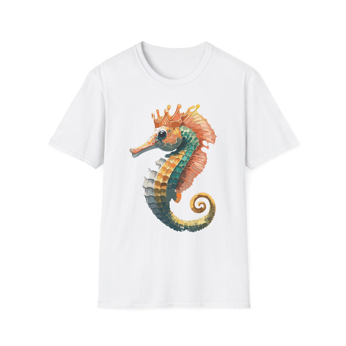 Watercolor Seahorse Crown T-Shirt | Colorful Ocean Art