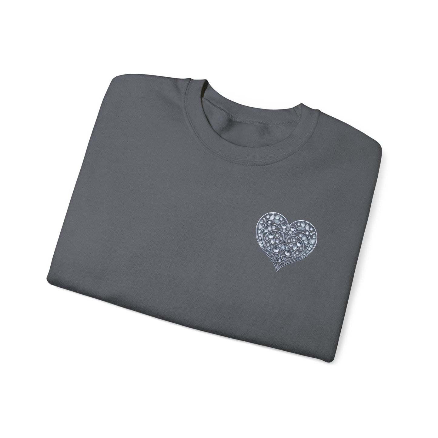 Crystal Heart Sweatshirt Unisex Fifty Fifty Cotton Poly Valentine Day Crewneck Gildan 18000