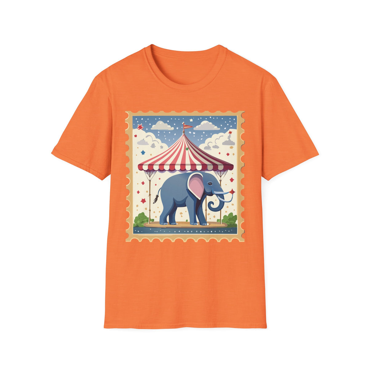 Circus Elephant Tent T-Shirt | Vintage Carnival Stamp Graphic Tee Unisex 100 Cotton Gildan T-Shirt
