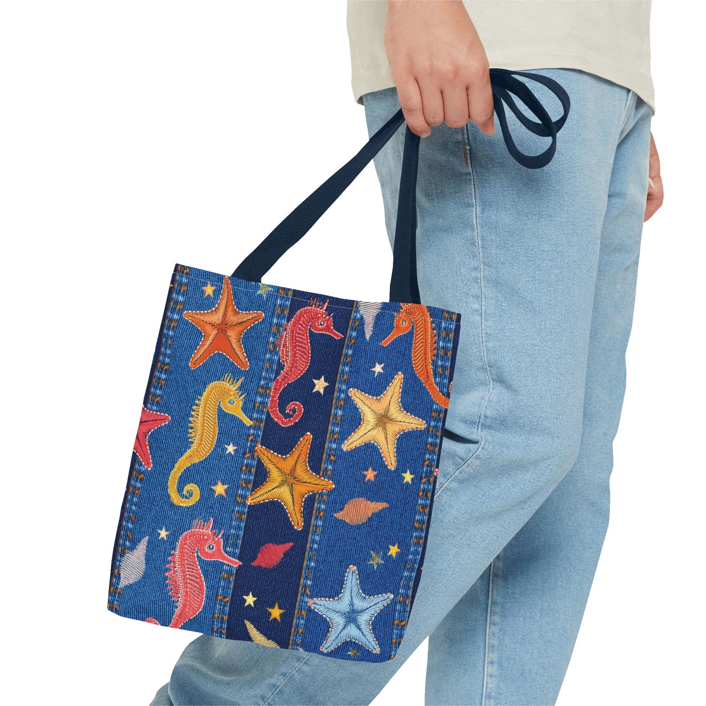 Denim Fabric Imitation Print Unisex Canvas Bag Poly Spun 3 Sizes Tote Bag 182-21