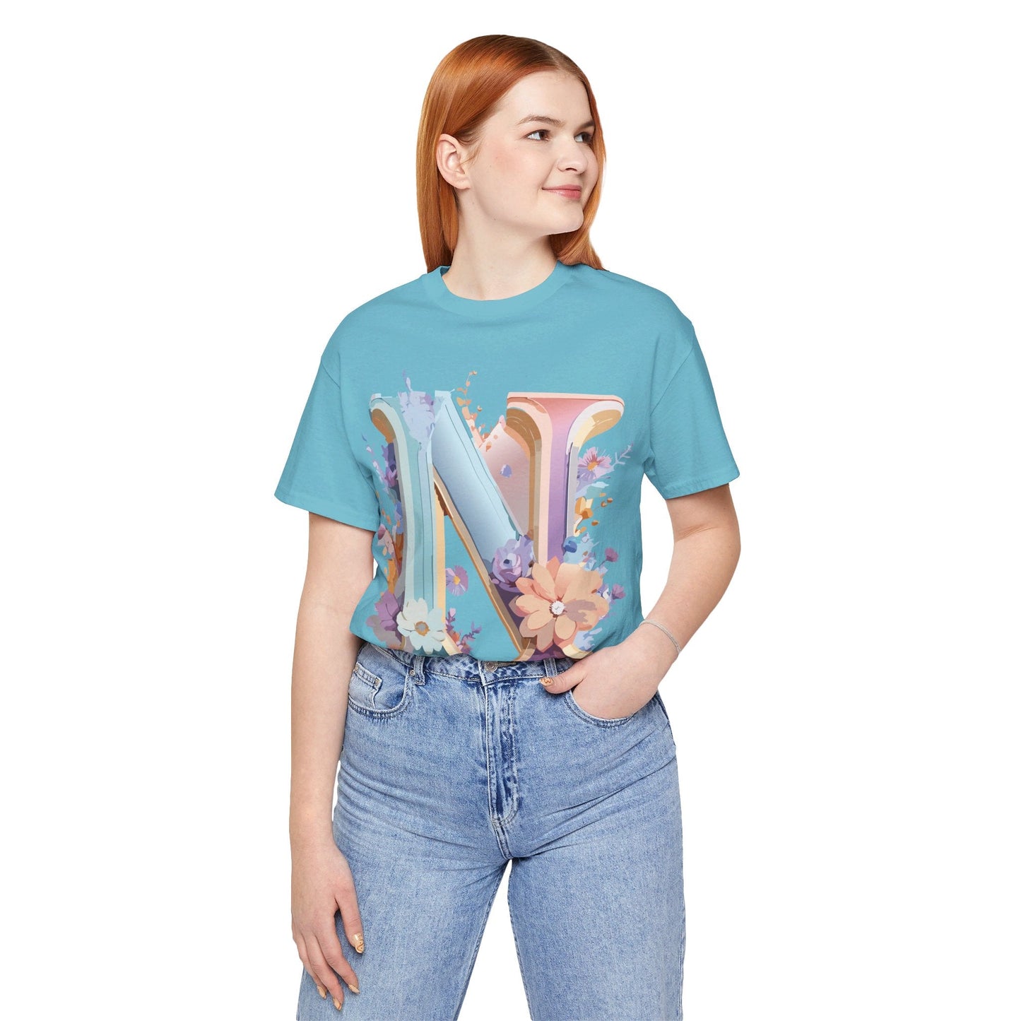 Letter N Shirt Unisex Graphic Tee Adelpha Vintage Inspired Artwork Short Sleeve Premium Cotton