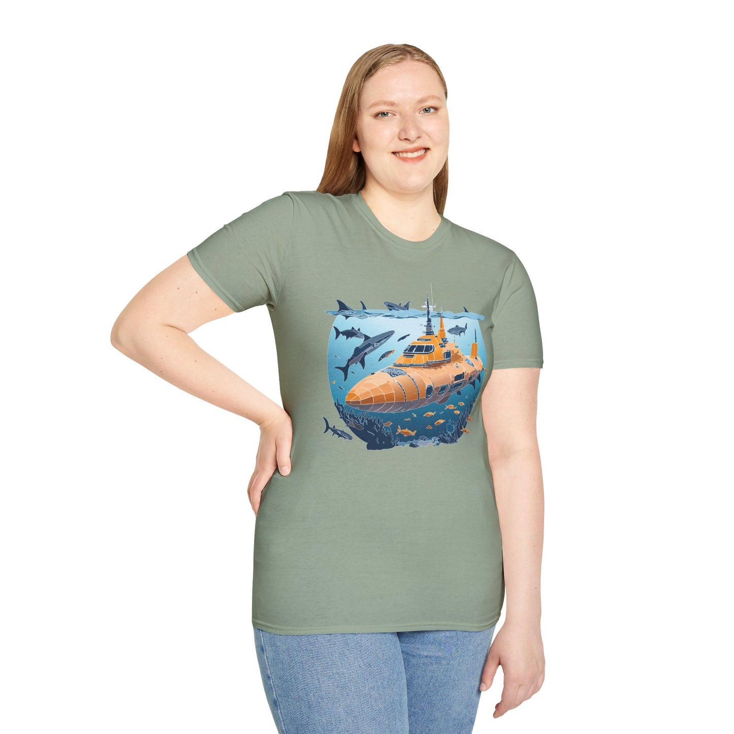 Ocean Graphic Tee Shirt Unisex Softstyle 64000 Gildan Lightweight Breathable Ocean Design U Boat