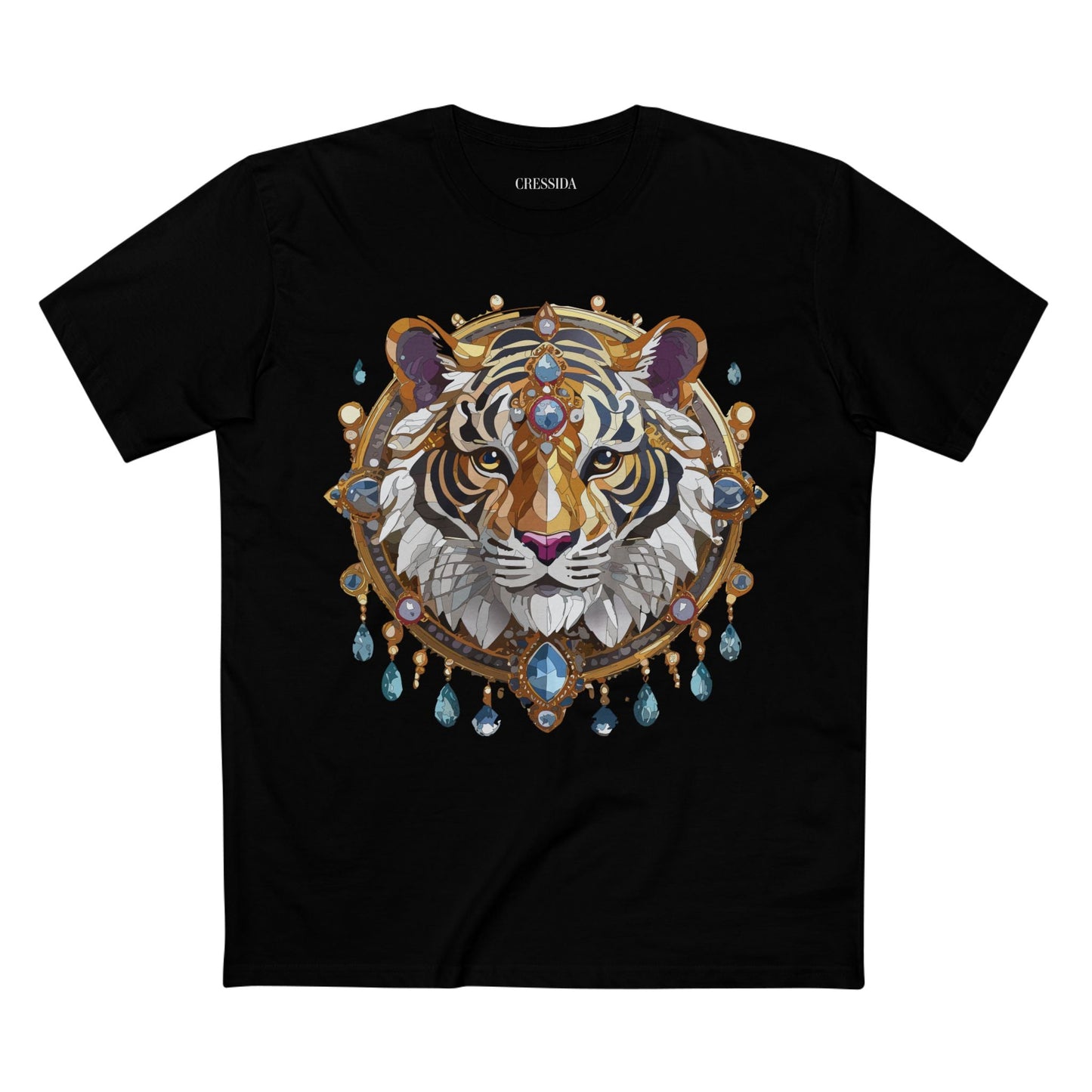 Tiger Graphic Unisex 100 Cotton Tee With Unique Animal Golden Medallion Art Design 55