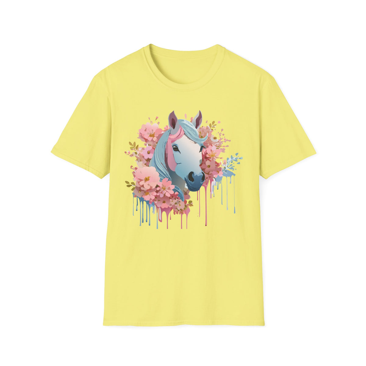 Pastel Floral Unicorn T-Shirt | Horse Portrait, Pink Blue Mane