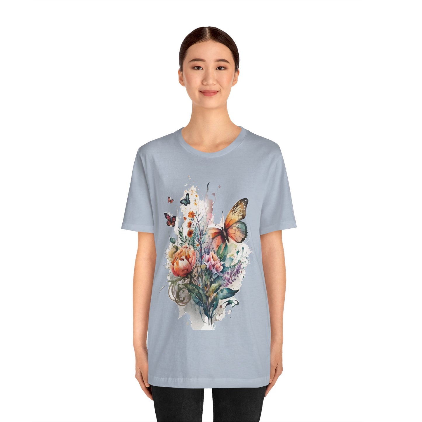 Cotton Tee Shirt with Butterfly Prints