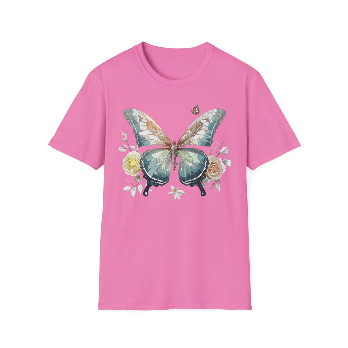 Teal Watercolor Butterfly T-Shirt | Floral Accent Graphic Tee Unisex 100 Cotton Gildan T-Shirt