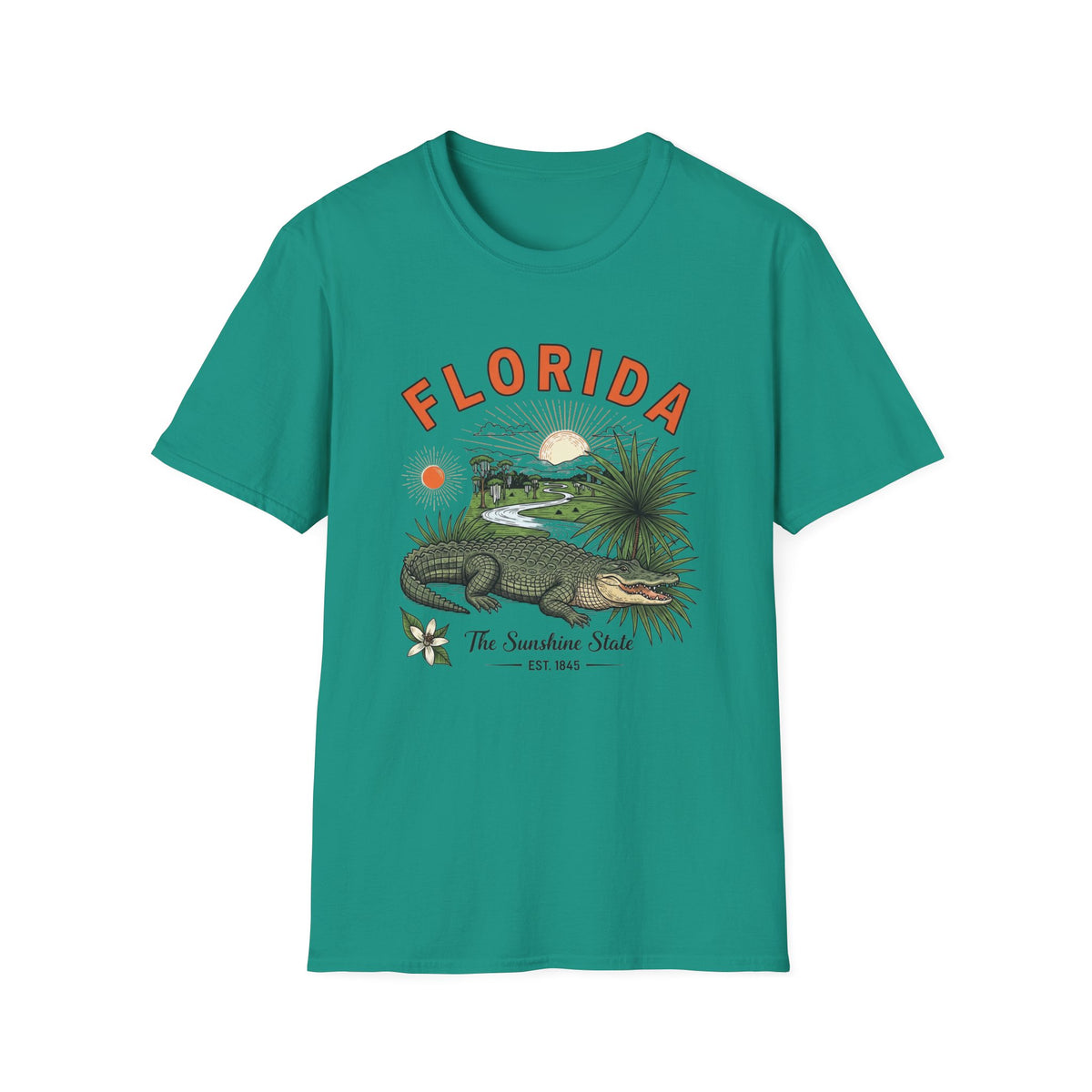 Florida Alligator Graphic T-Shirt — The Sunshine State Vintage Design Travel Tourist Graphic Design Unisex 100 Cotton Gildan T-Shirt