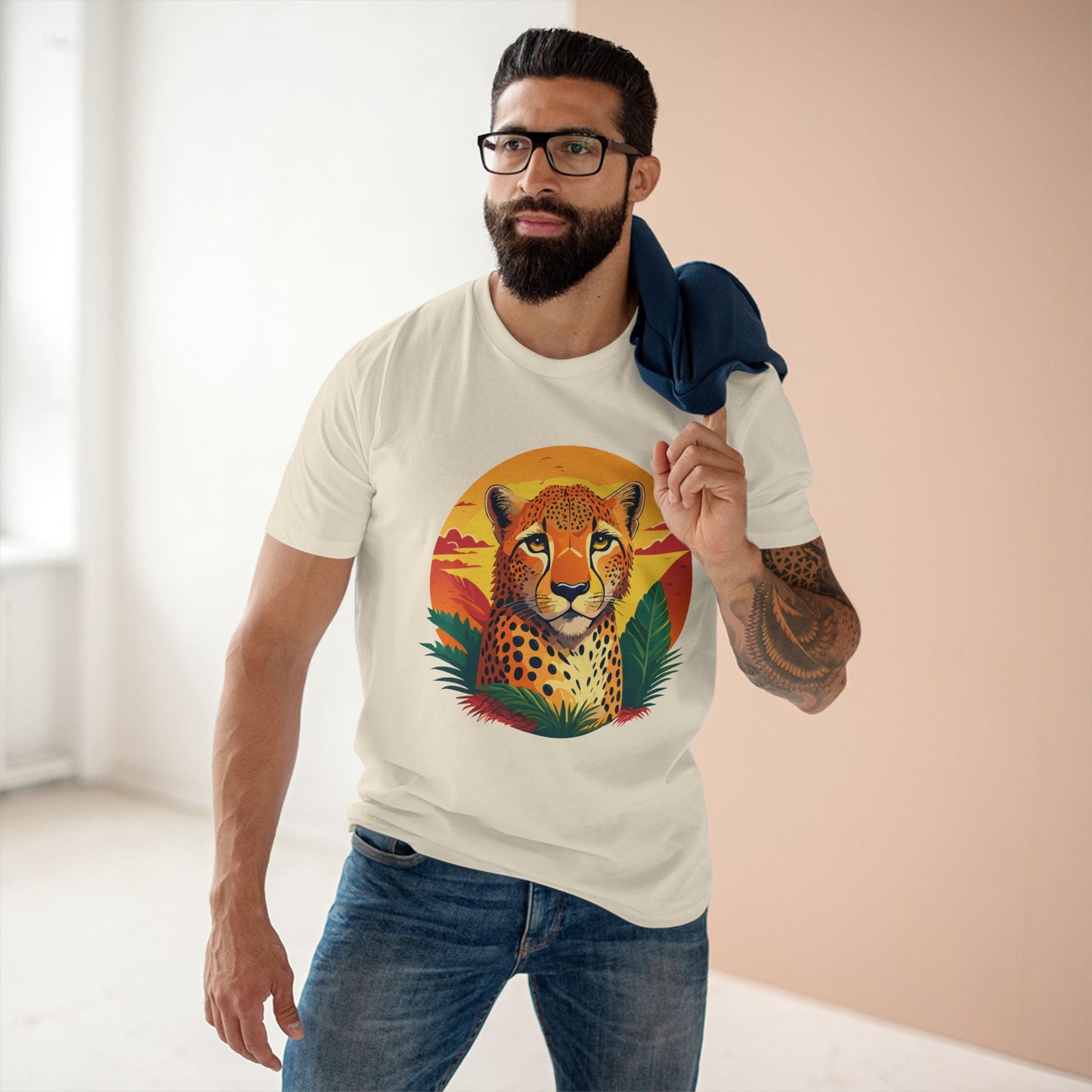 Unisex Cheetah Shirt Premium Cotton Staple Tee With Original Art Design By Retro2Nova Exclusive Art Collection