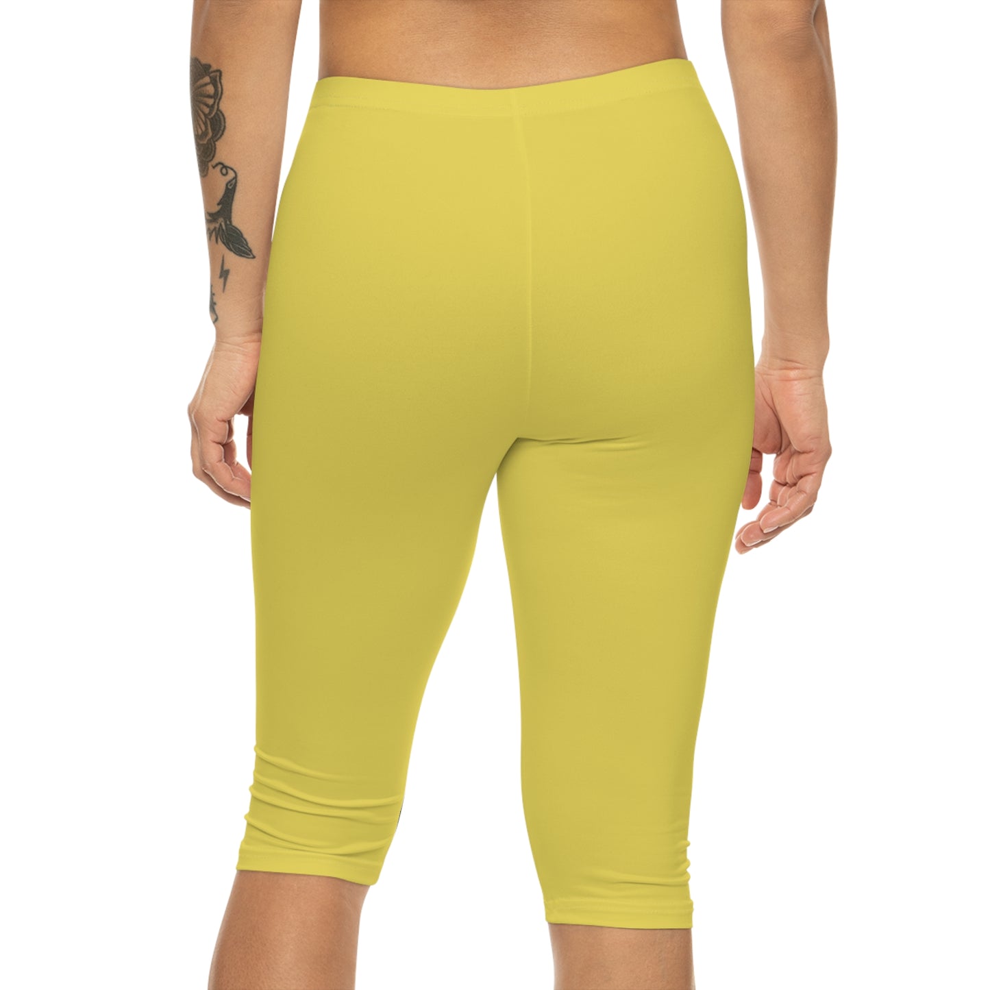 True Yellow Color Women's Brushed Suede Poly Span Casual Capri Leggings XS-2XL