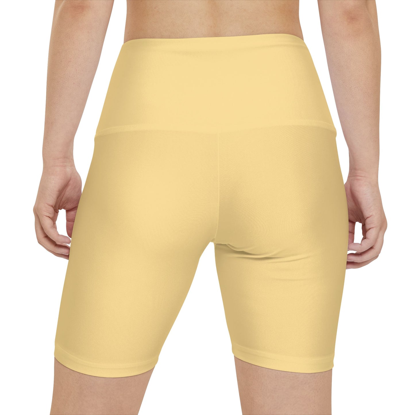 Fog Yellow High-Waist Women's Workout Shorts — Biker Fitness Activewear