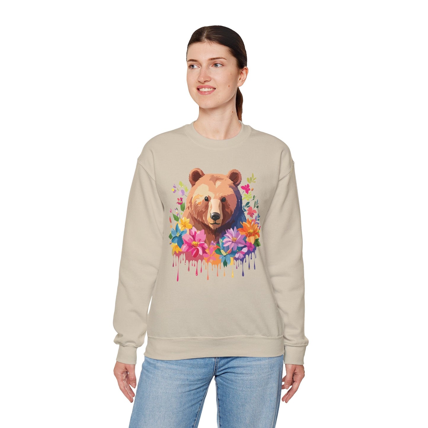 Unisex Floral Bear Sweatshirt With Art Design Animals Sweatshirt