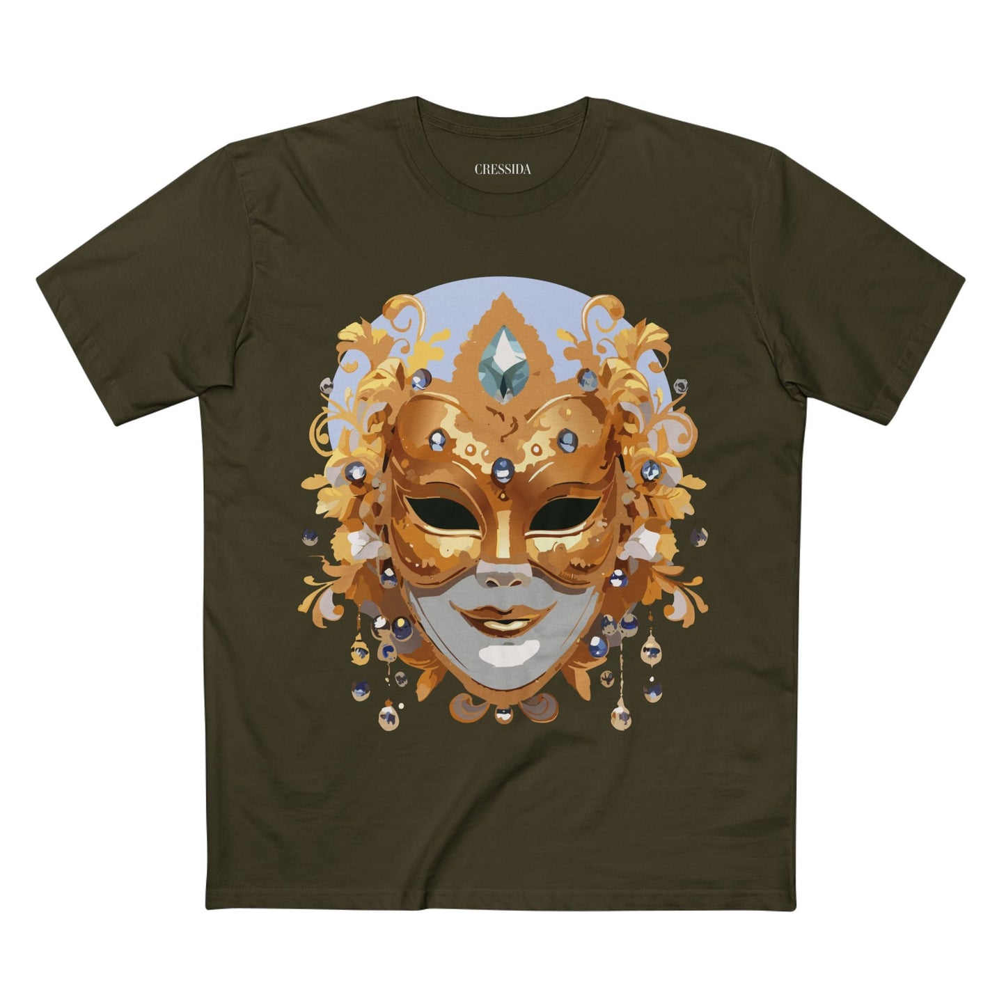 Carnival Mask Graphic T-Shirt Unisex 100 Cotton With Antique Gold Art Design Tee 1