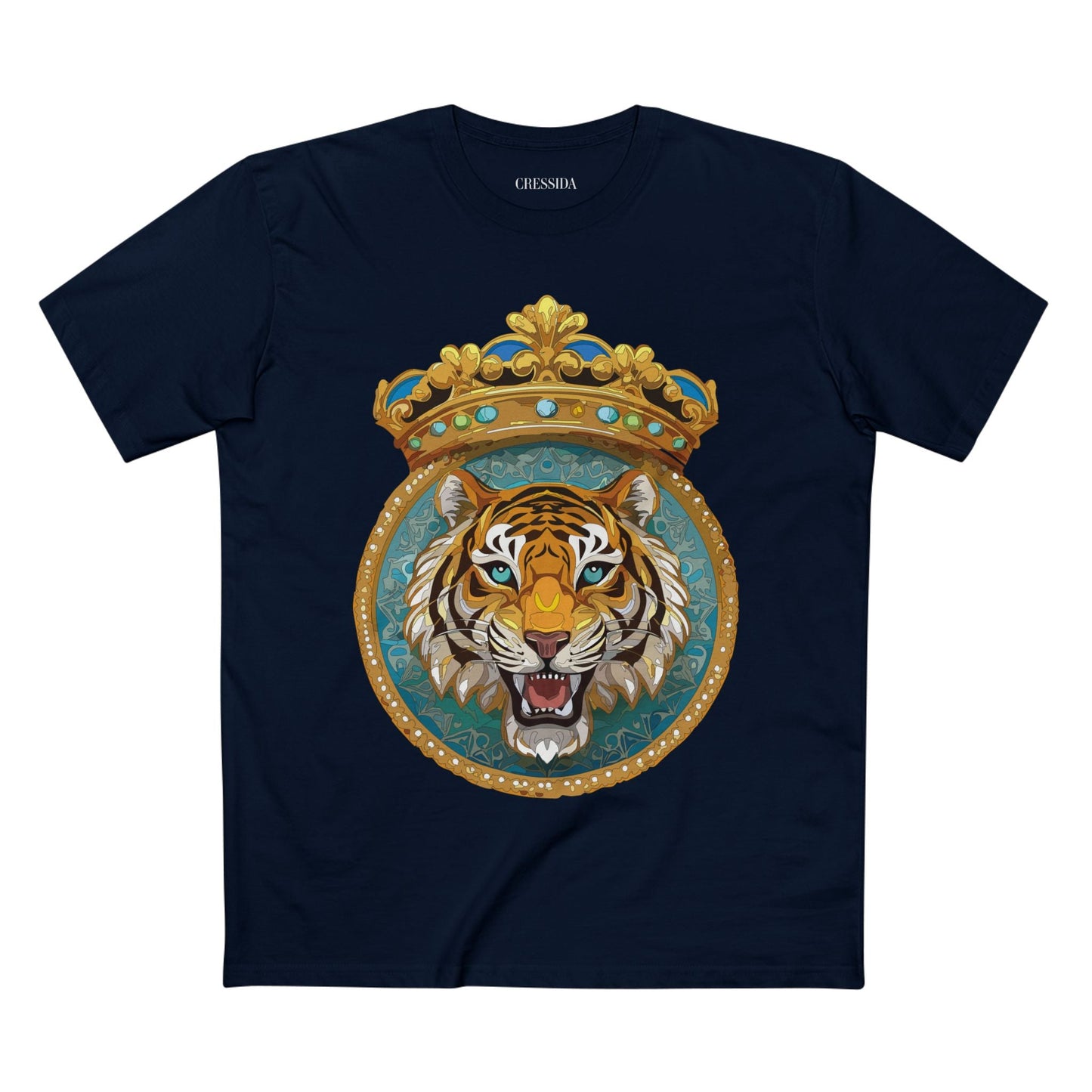 Tiger Graphic Unisex 100 Cotton Tee With Unique Animal Golden Medallion Art Design 3