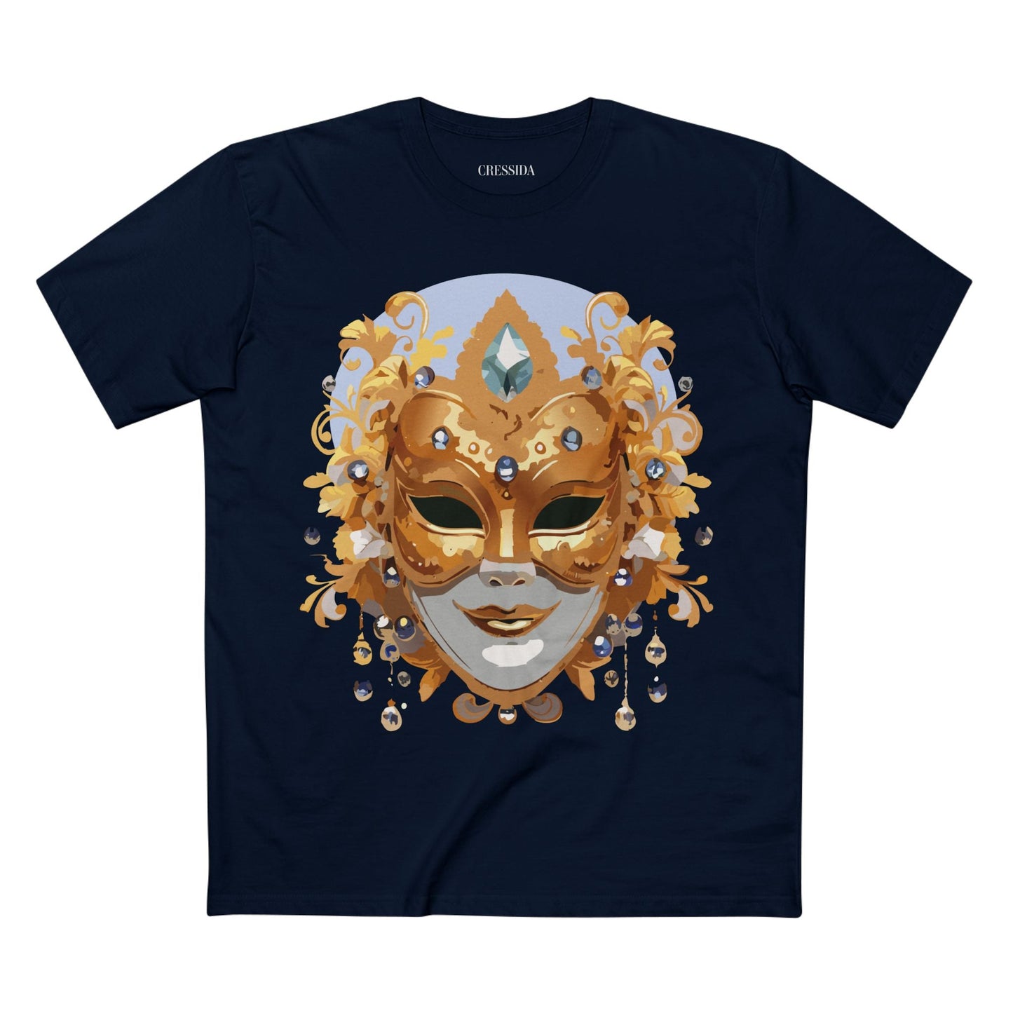 Carnival Mask Graphic T-Shirt Unisex 100 Cotton With Antique Gold Art Design Tee 1