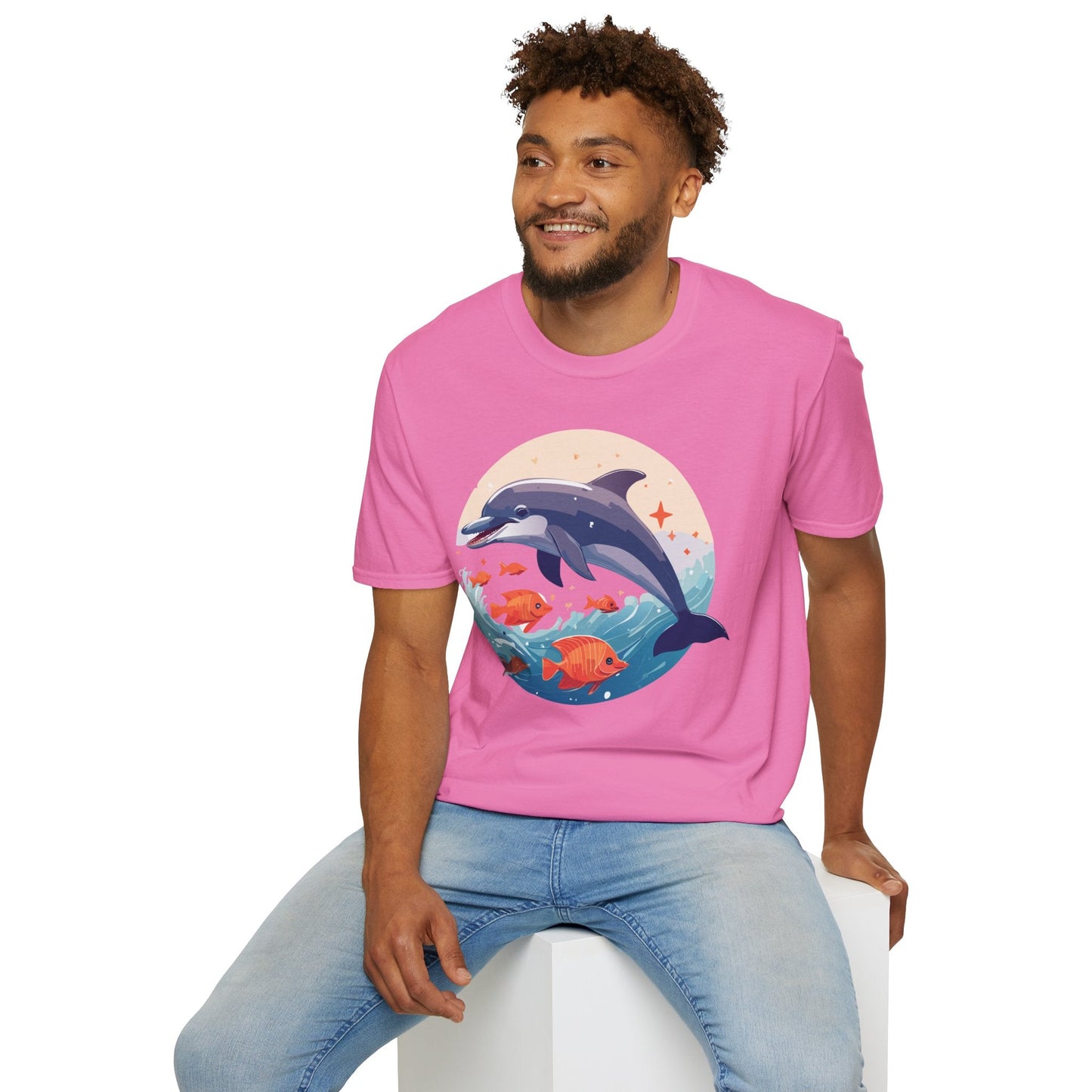 Unisex Dolphin Shirt Gildan Softstyle 64000 Short Sleeve Fish Tee With Dolphin Graphic