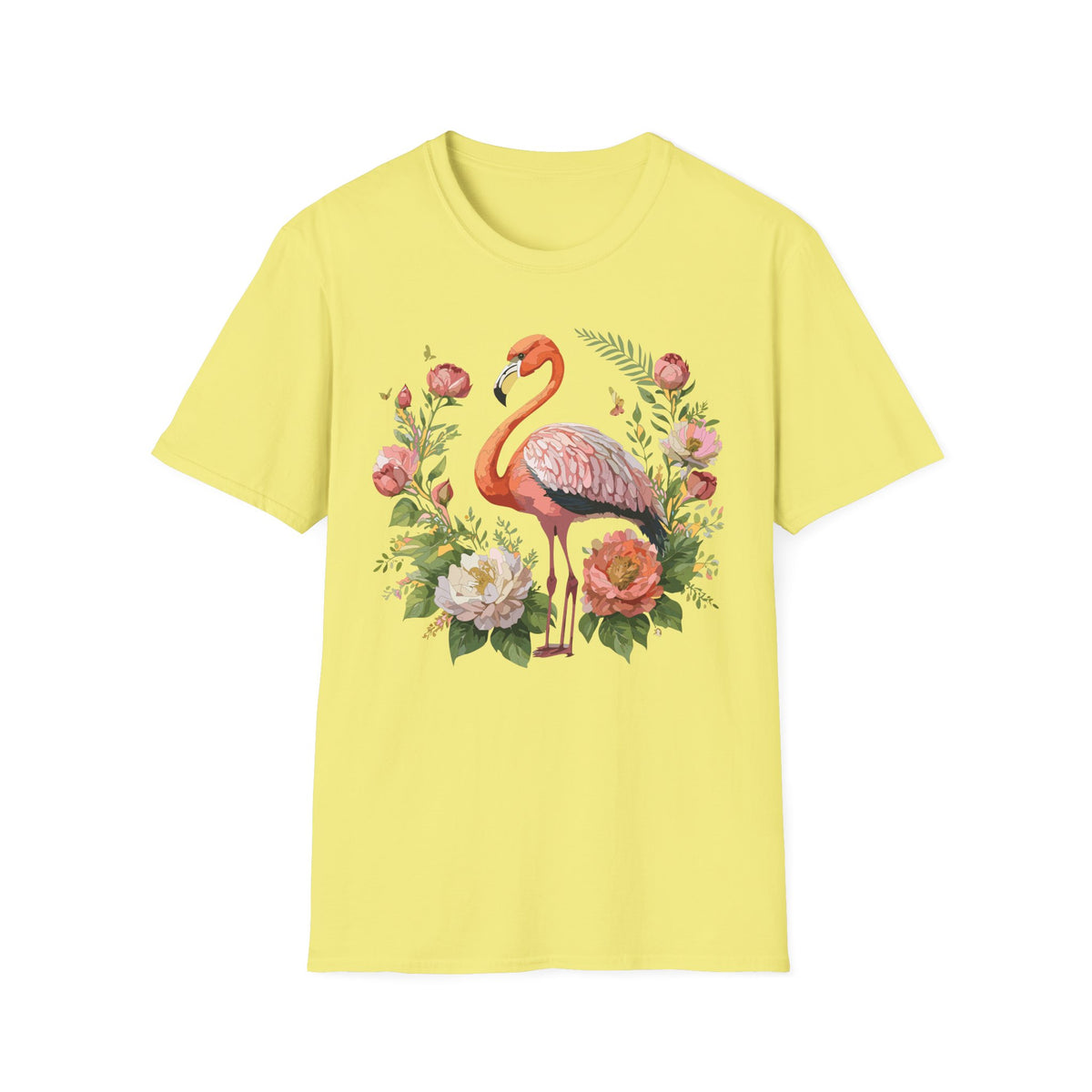 Floral Flamingo T-Shirt | Pink Flamingo with Flowers