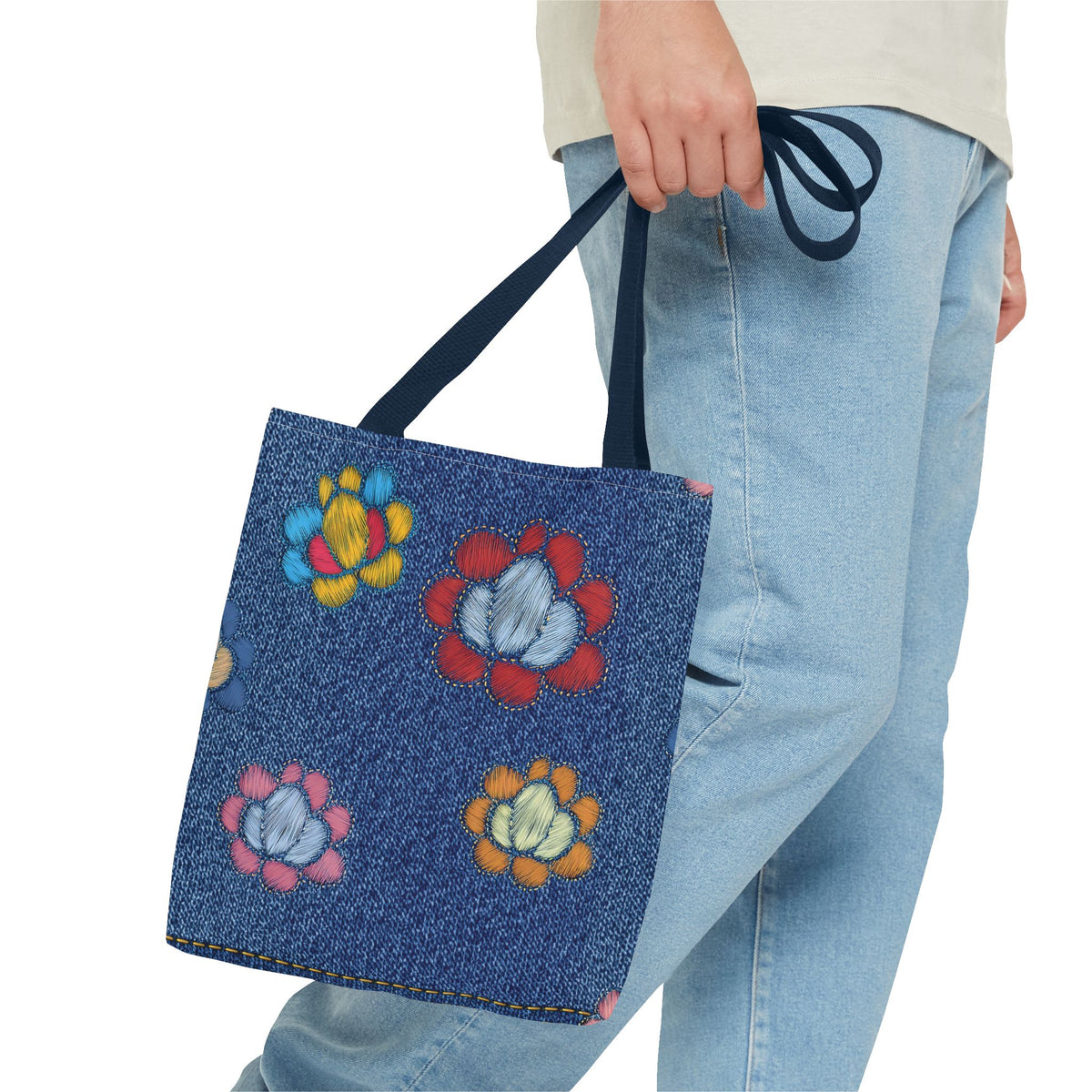 Denim Fabric Imitation Print Unisex Canvas Bag Poly Spun 3 Sizes Tote Bag 159-15