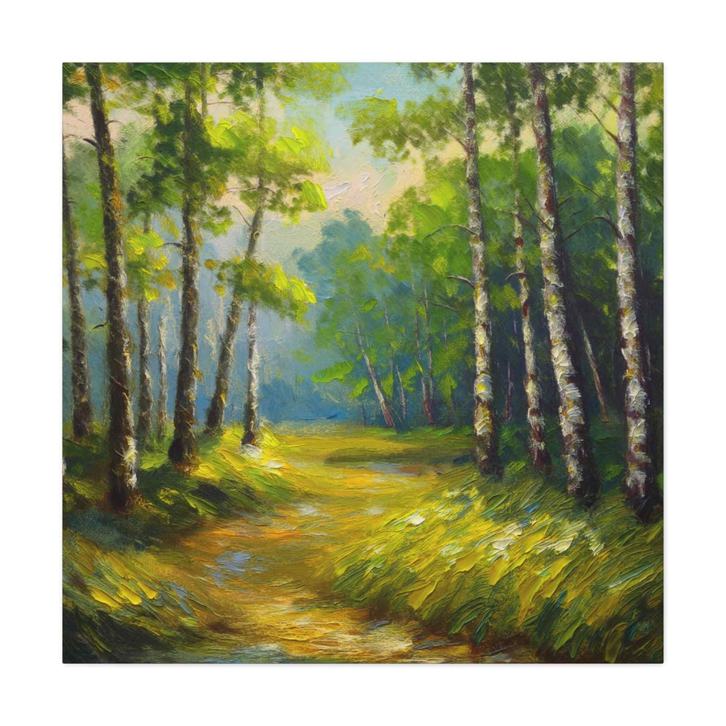 Summer Forest Print Canvas, Oil Paint Print 20x20, 24x24, 30x30, 32x32, 36x36 Art Design Pine-Wood Inner Frame MC-87