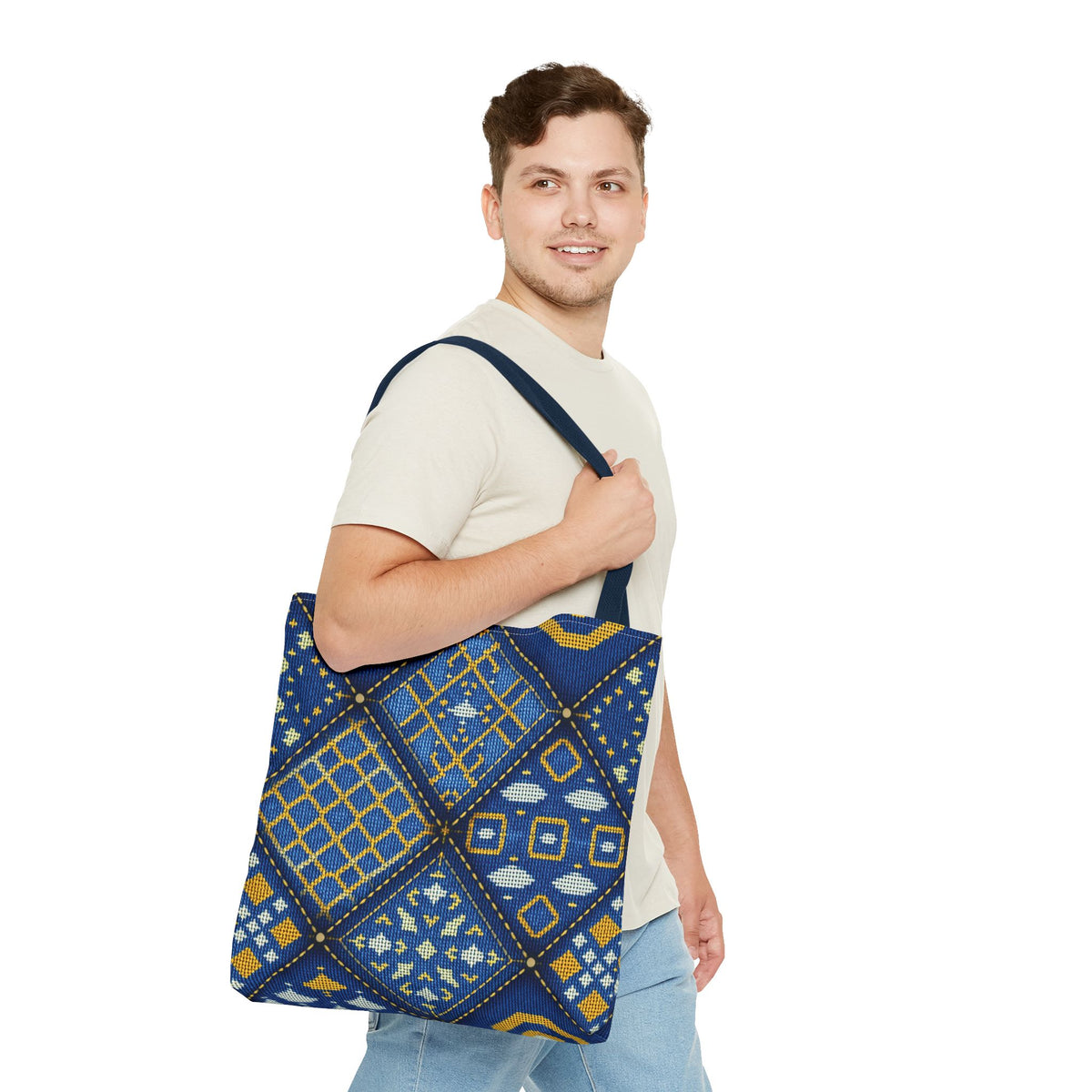 Denim Fabric Imitation Print Unisex Canvas Bag Poly Spun 3 Sizes Tote Bag 189-1