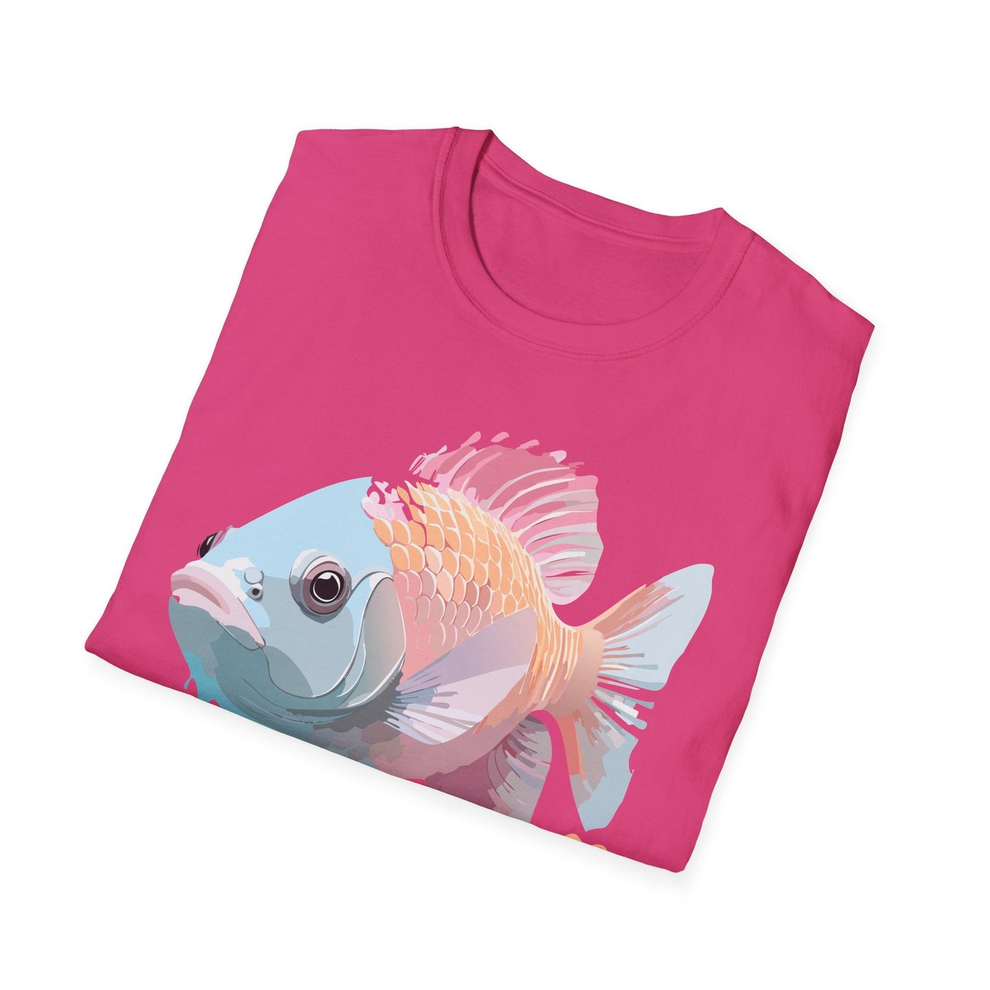 Fish Art Design Shirt Unisex Graphic Tee 100 Percent Ring Spun Cotton Softstyle Gildan 64000