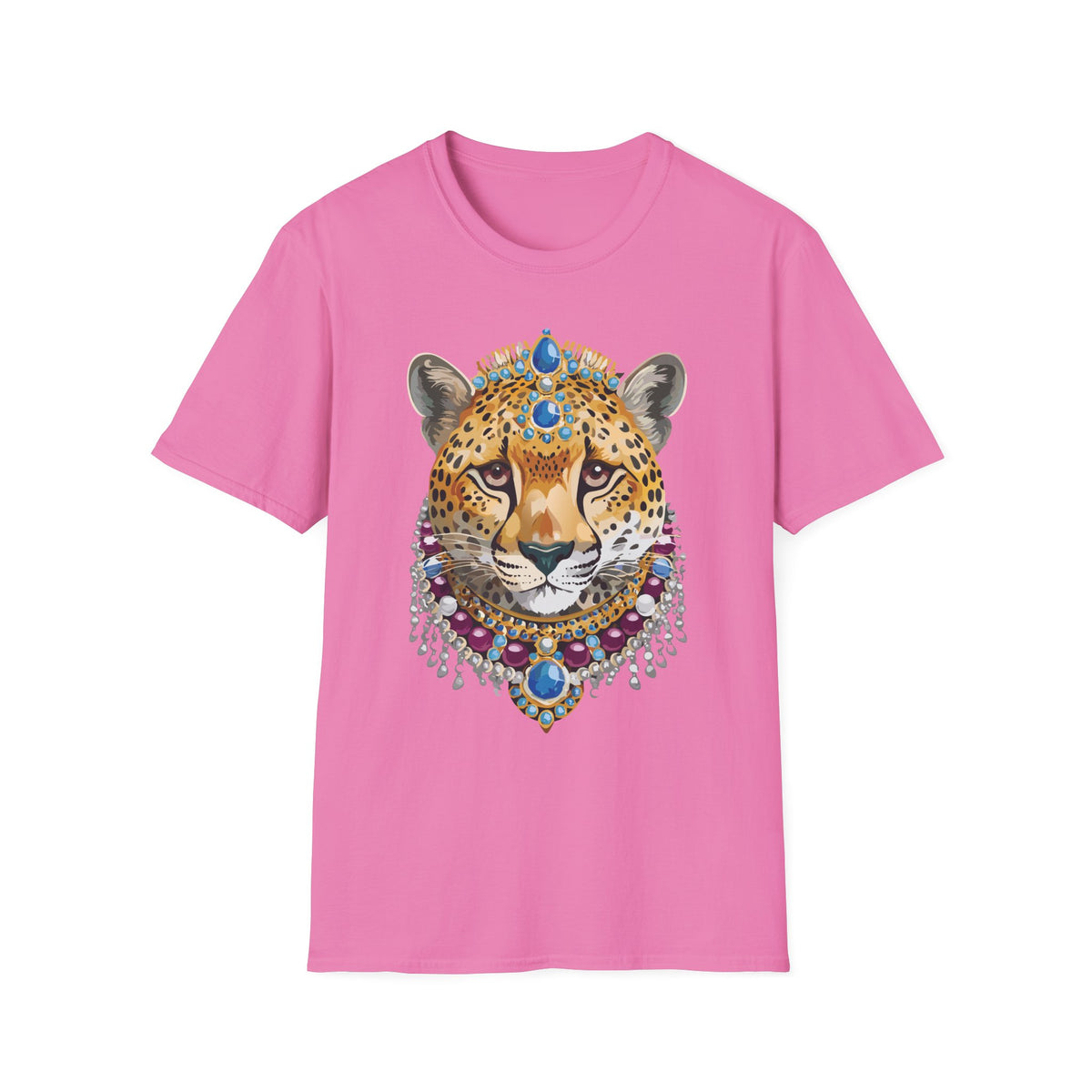 Jeweled Cheetah Face T-Shirt | Ornate Gemstone Leopard Illustration