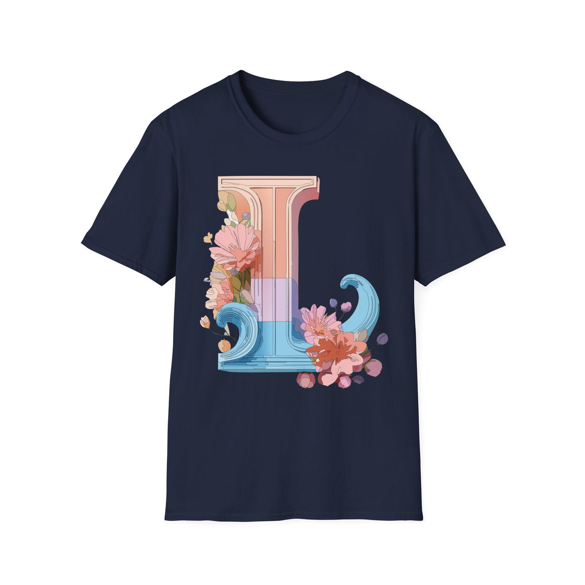Floral Wave Letter L T-Shirt | Monogram Initial Tee