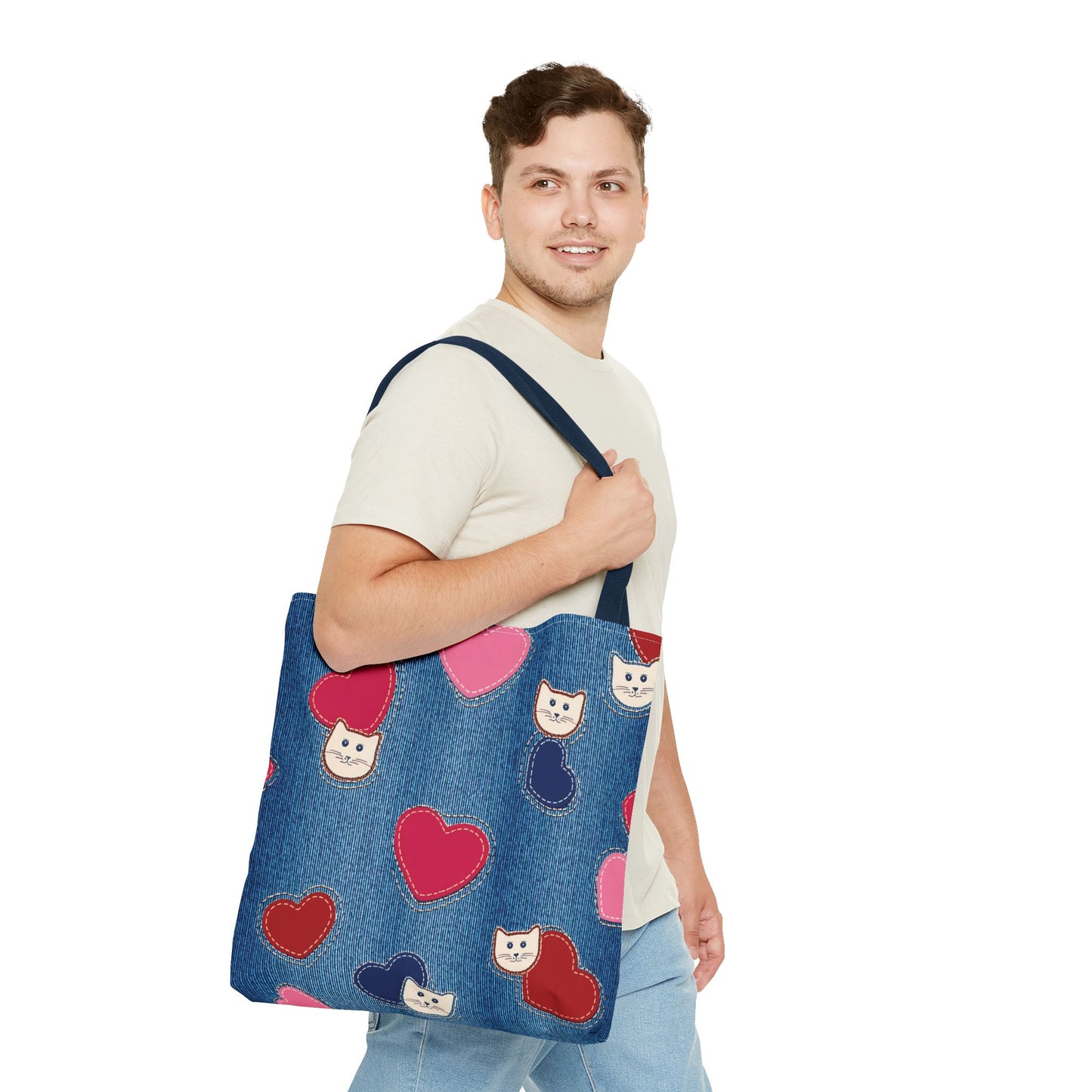 Love Day Graphic Design Denim Fabric Imitation Print Unisex Canvas Bag POLY 3 Sizes Tote Bag 201-17