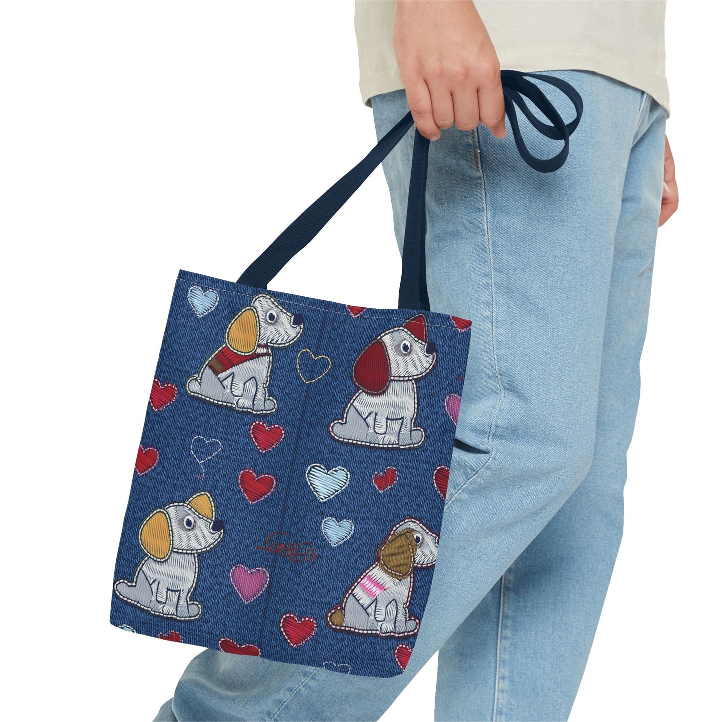 Love Day Graphic Design Denim Fabric Imitation Print Unisex Canvas Bag POLY 3 Sizes Tote Bag 201-15