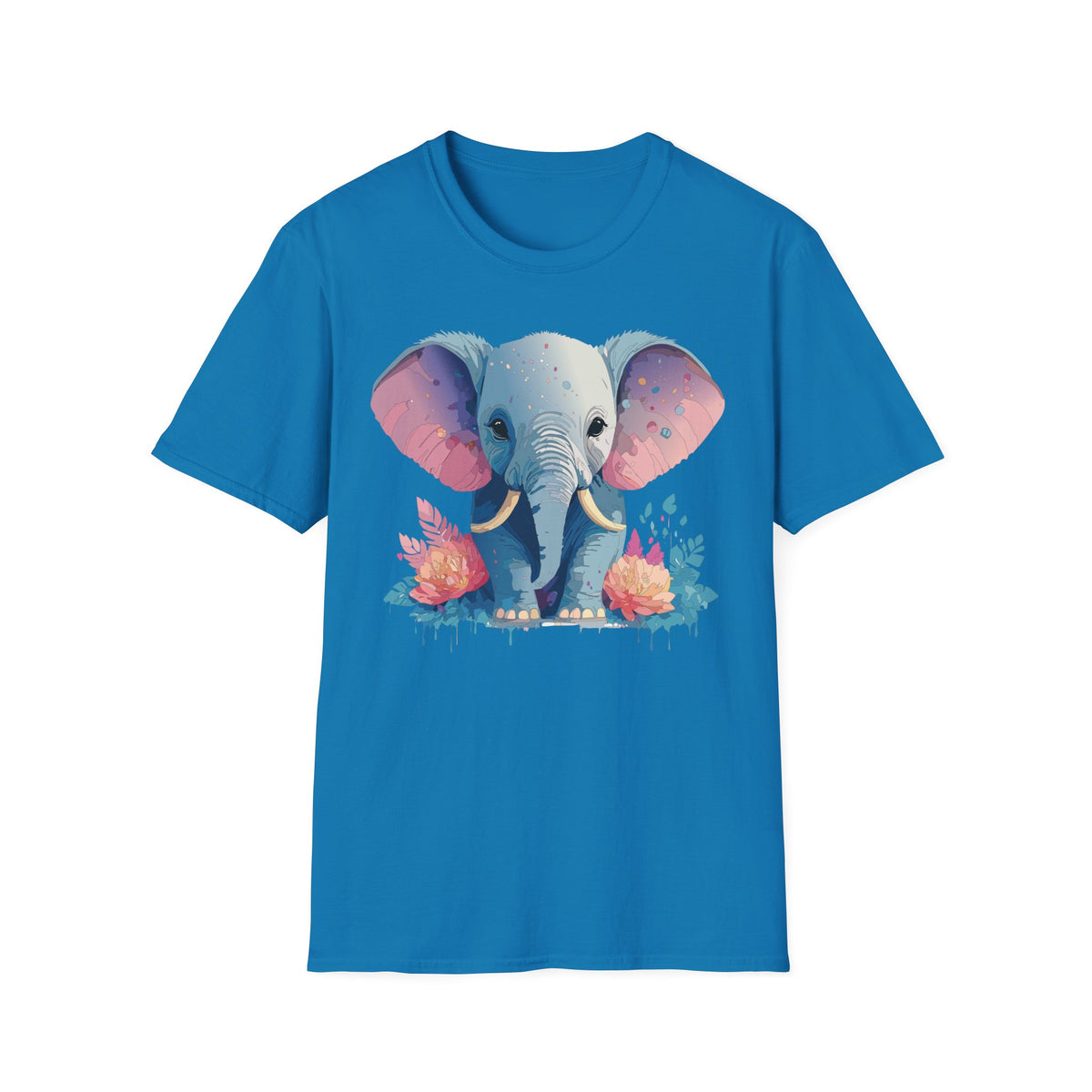 Colorful Baby Elephant Illustration T-Shirt | Cute Watercolor Animal Tee