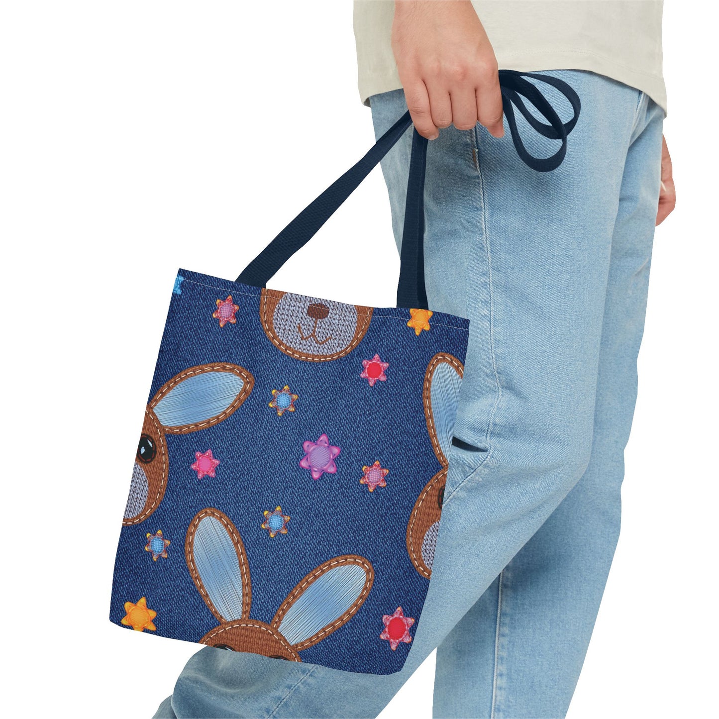 Denim Fabric Imitation Print Unisex Canvas Bag Poly Spun 3 Sizes Tote Bag 192-5