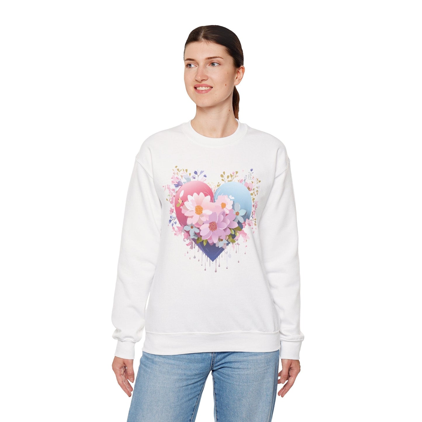 Floral Heart Unisex Crewneck Sweatshirt Gildan 18000 Heavy Blend 50 Cotton 50 Polyester