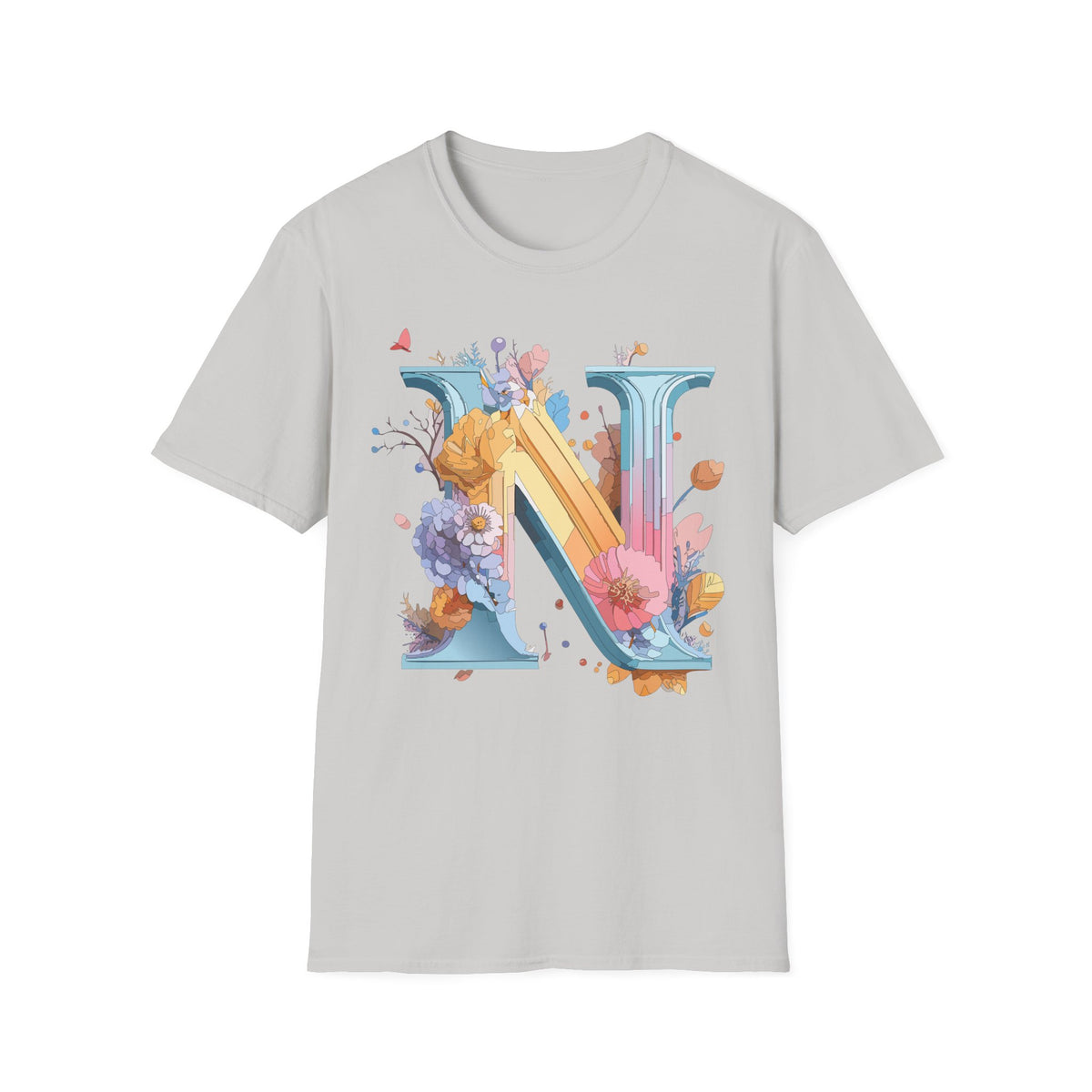 Floral Letter N T-Shirt | Monogram Initial N Tee