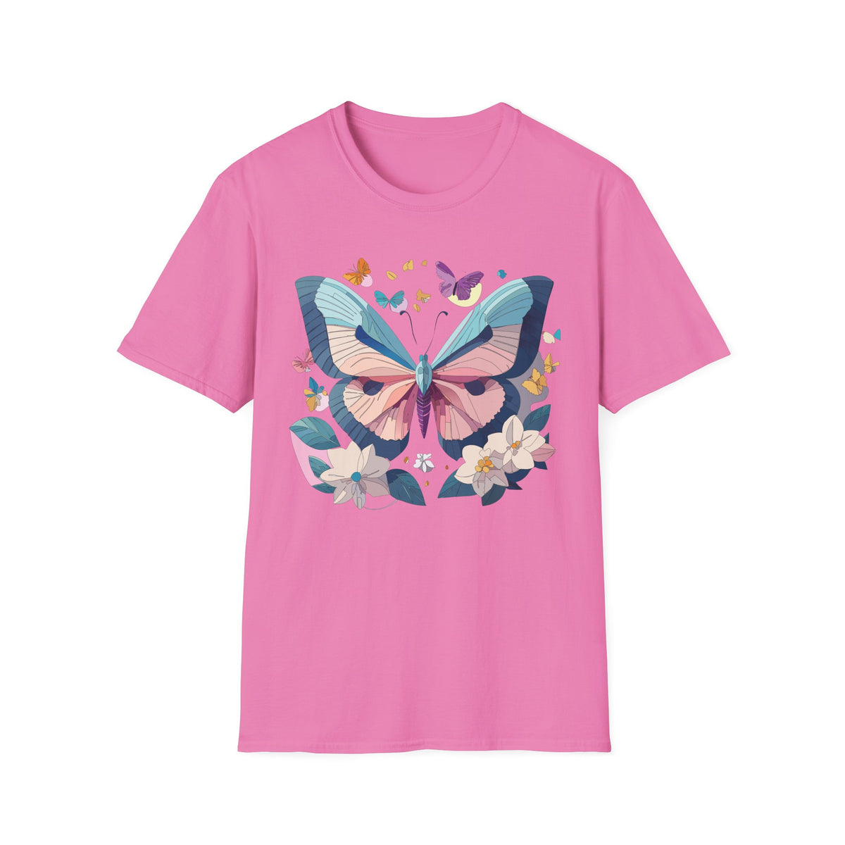 Pastel Butterfly Floral Moths Graphic Design Unisex 100 Cotton Gildan T-Shirt