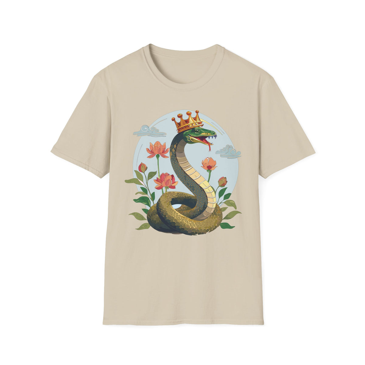 Crowned Snake Tee | Regal Serpent Floral Illustration T-Shirt