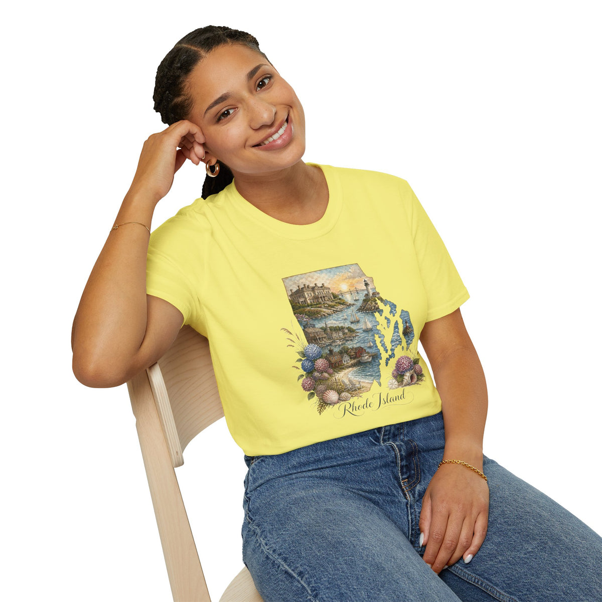 Rhode Island Coastal Vintage Graphic Design Unisex 100 Cotton Gildan T-Shirt