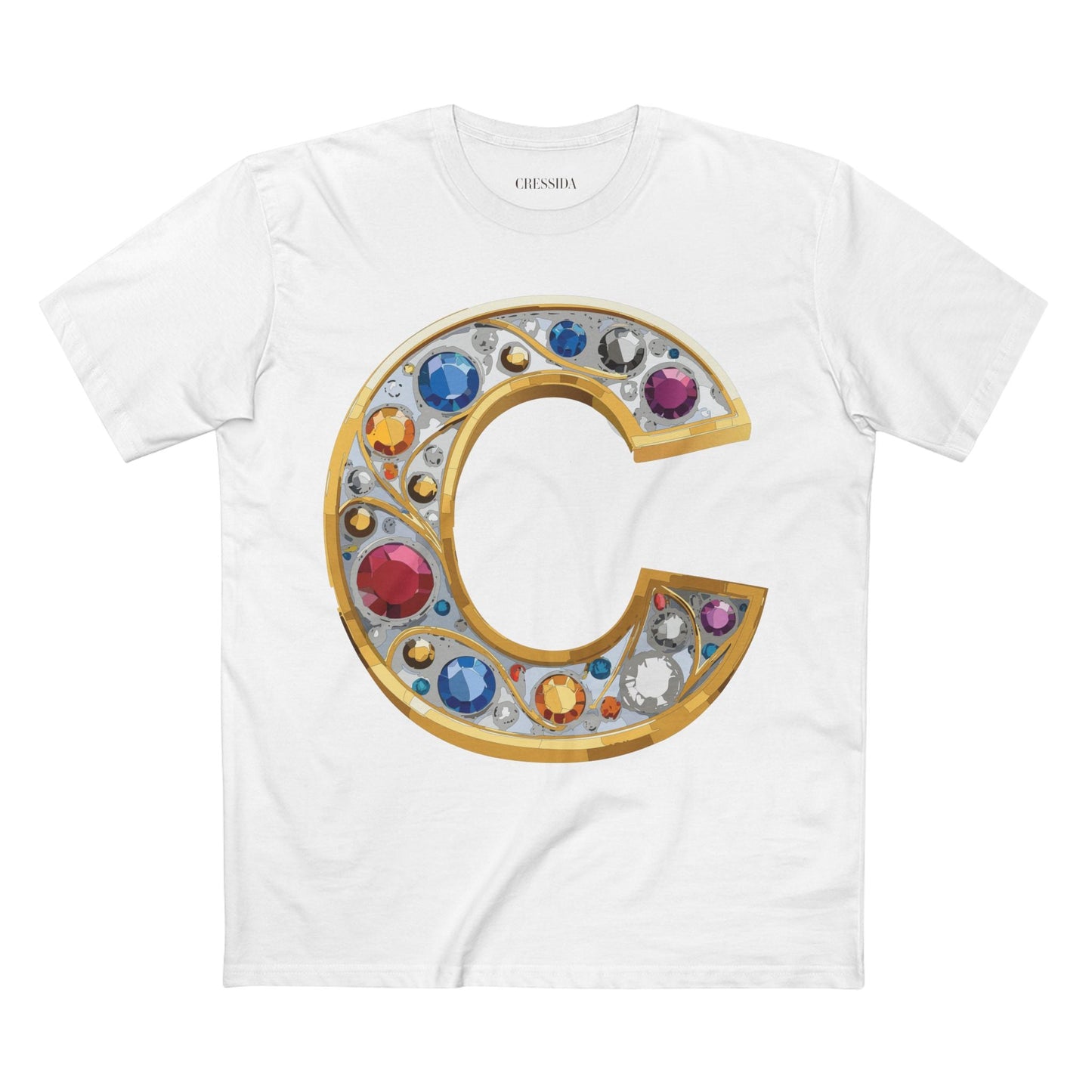 Letter C Graphic Design Tee Unisex 100 Cotton With Antique Gold Letters Artwork T-Shirt