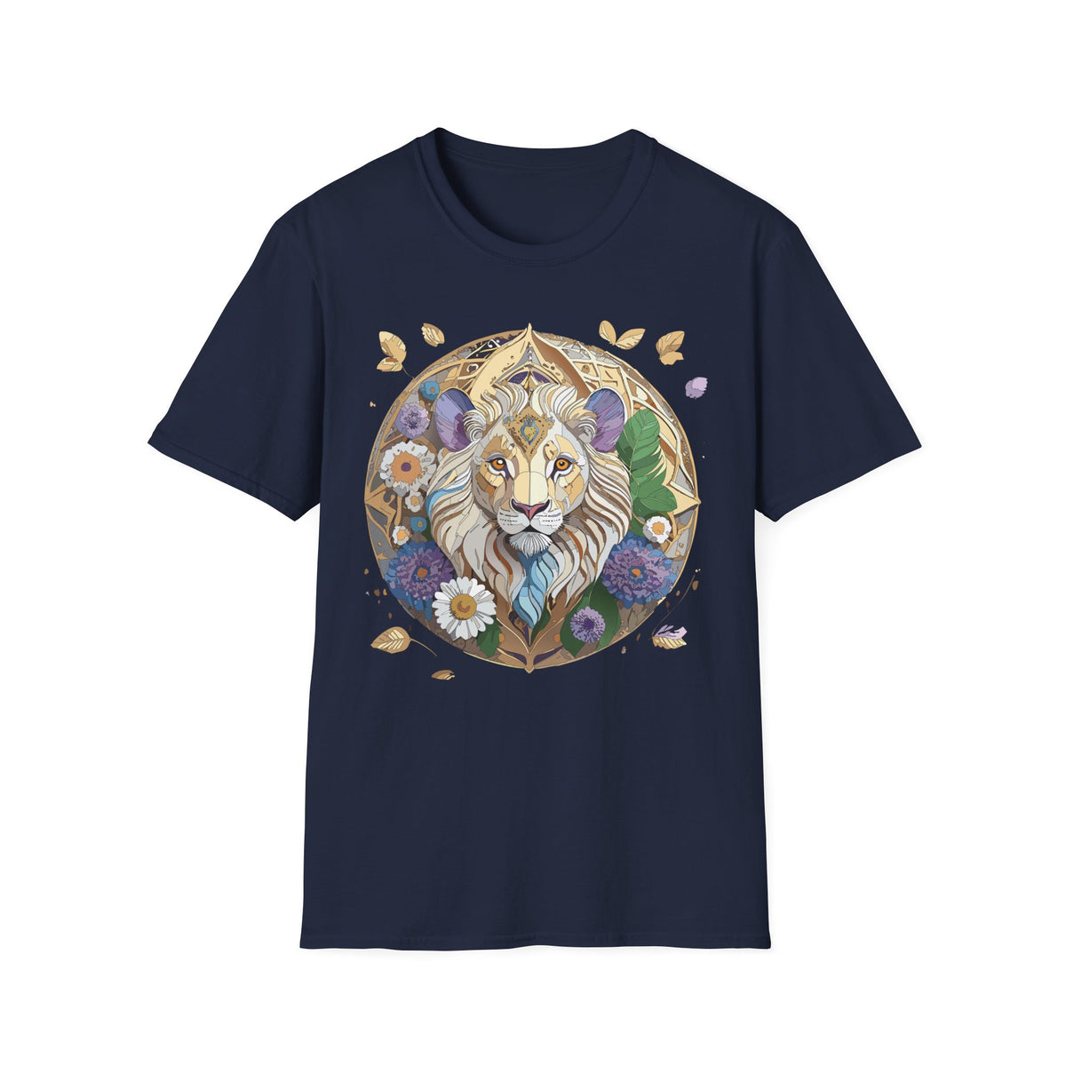 Floral Lion Illustration T-Shirt | Boho Mandala Lion Tee