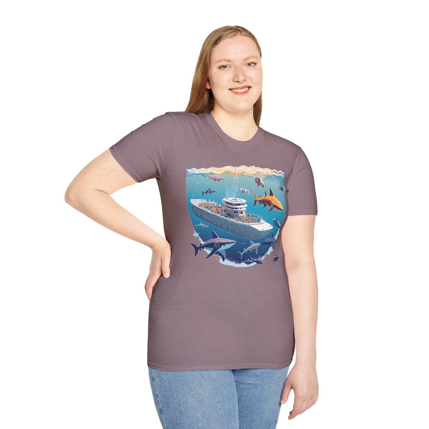 Ocean Tee Shirt Unisex Softstyle Short Sleeve With Ocean Art Design 100 Percent Ring Spun Cotton